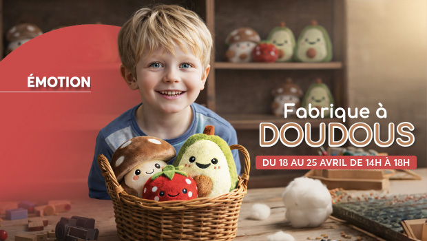 Venez participer à l'animation Fabrique à doudous dans votre centre Aushopping Blois Vineuil du 18 au 25 avril de 14h à 18h.