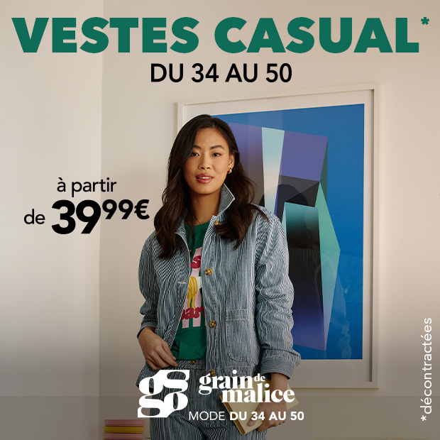 Vestes casual du 24 au 50 chez Grain de Malice